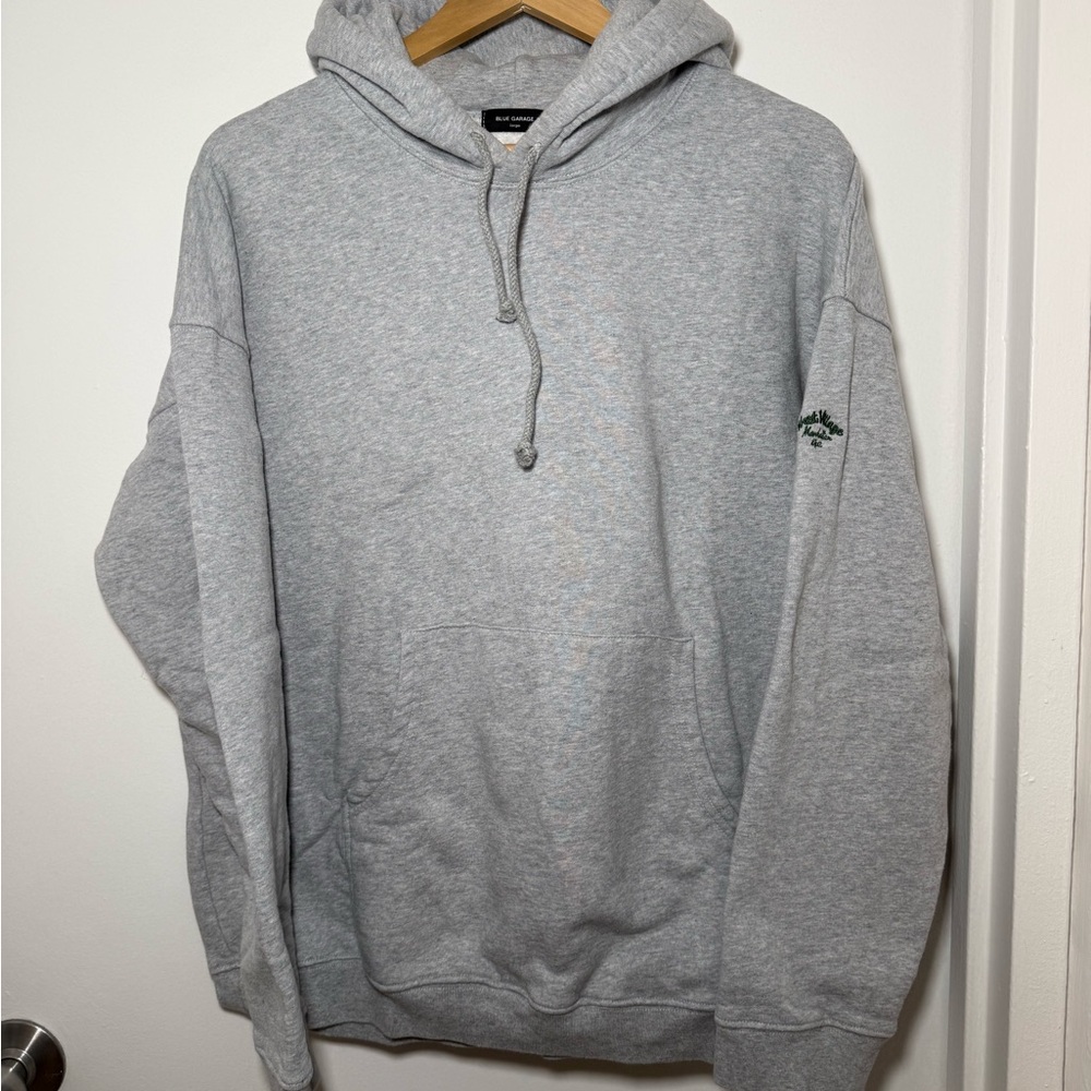 Blue Garage Gray Hoodie with Green “West Village NYC” Embroidery on back